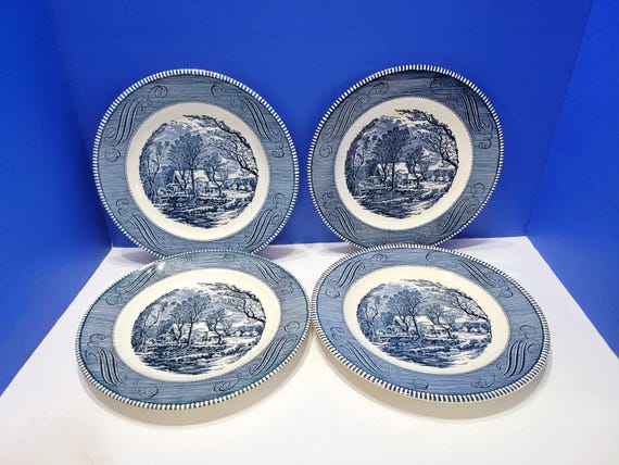 Vintage Currier & Ives Royal Ironstone The Old Grist Mill 10" Plates Lot of 4