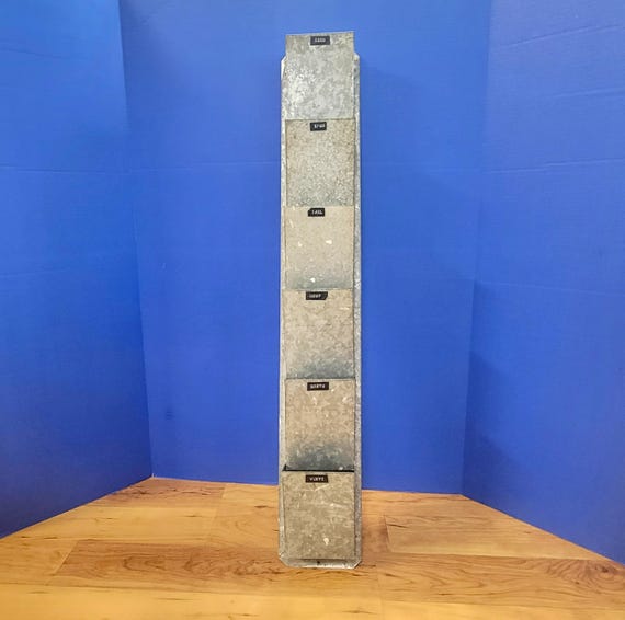 Vintage Galvanized Mail Sorter Wall Hanging with 6 Pockets 32 x 5