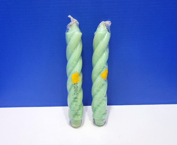 Vintage Emkay Jumbo Candle Gems Twisted Jade Taper Candles