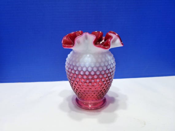 Vintage Fenton Cranberry Opalescent Hobnail Vase 6"