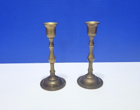 Pair Vintage Brass Candlesticks 5" Tall