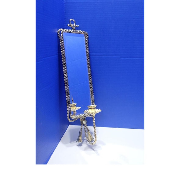Vintage Gold Rope Tassel Mirror with Taper Candle Holder 18 x 5