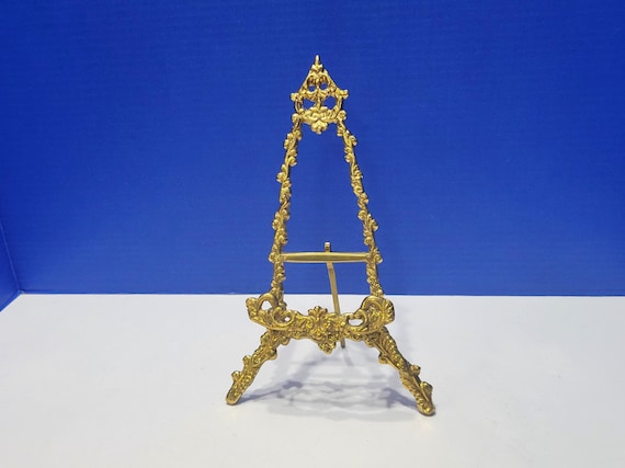 Vintage Ornate Gold Metal Easel Picture Holder Display Stand