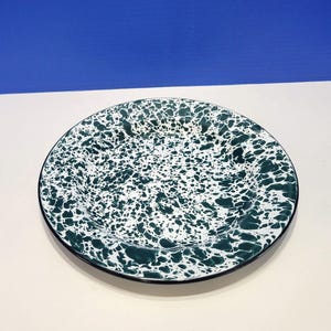Vintage Green and White Splatter Enamelware Plate
