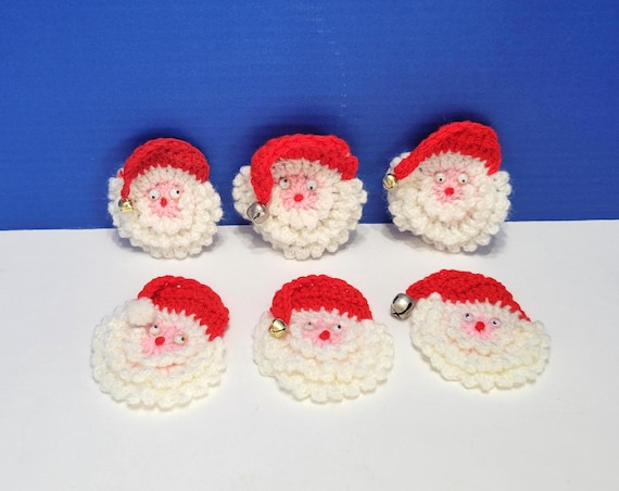 Vintage Crocheted Soft Santa Claus Pins Set of 6