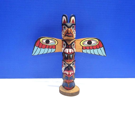 Vintage Wood Native American Painted Totem Pole