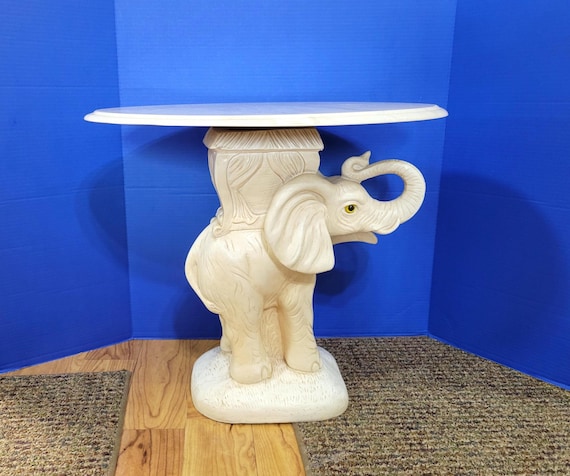 Vintage Plaster Elephant Side Table with Marble Top