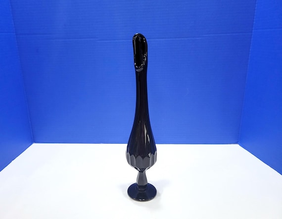 Vintage Fenton Black Amethyst Swung Glass Bud Vase