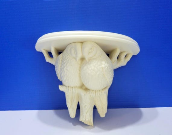 Vintage Burwood White Plastic Wall Shelf with Love Birds