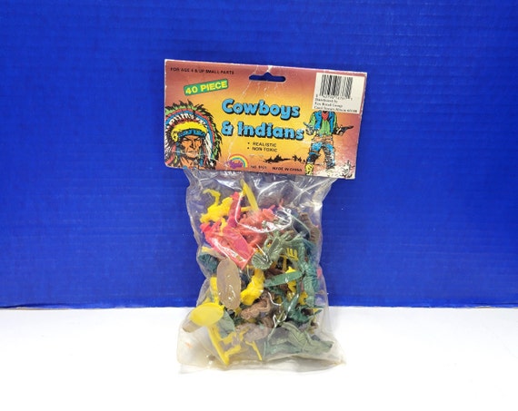 Vintage Cowboys and Indians Bag of Plastic Figurines