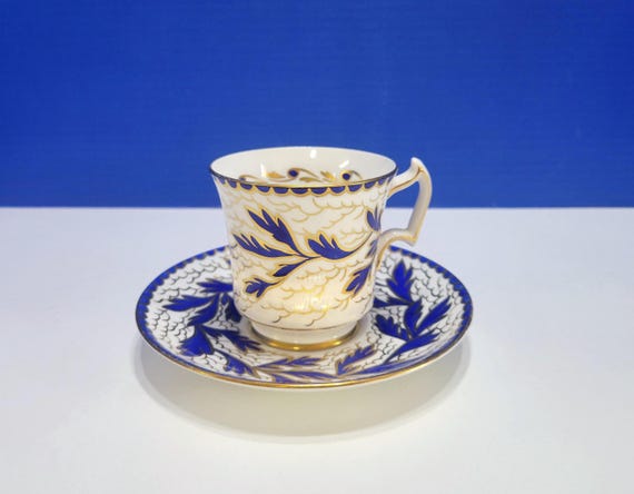 Vintage Royal Chelsea Blue and Gold Bone China Tea Cup and Saucer