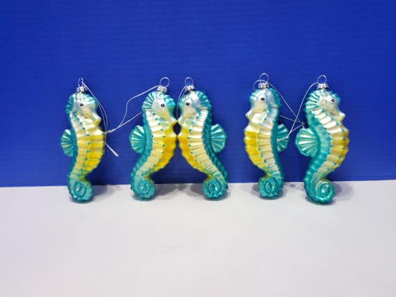 Vintage Handblown Glass Nautical Sea Horse Ornaments Large Lot of 5