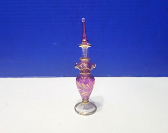 Vintage Egyptian Perfume Bottle Pink Handblown Glass
