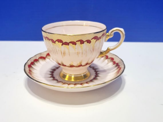 Vintage Tuscan Pink and Red Tea Cup and Saucer English Bone China