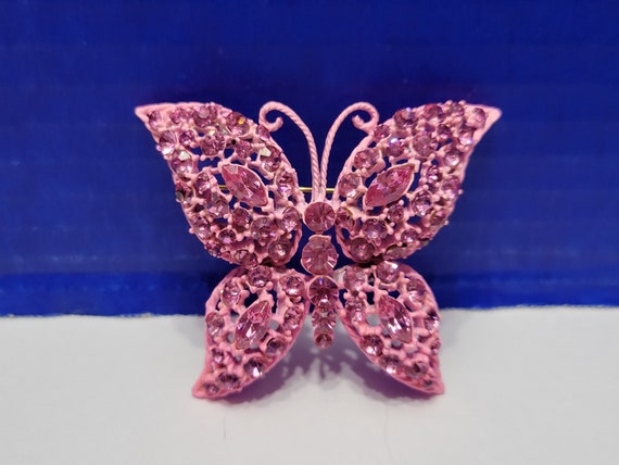 Vintage Bubble Gum Pink Butterfly Brooch with Spa… - image 2