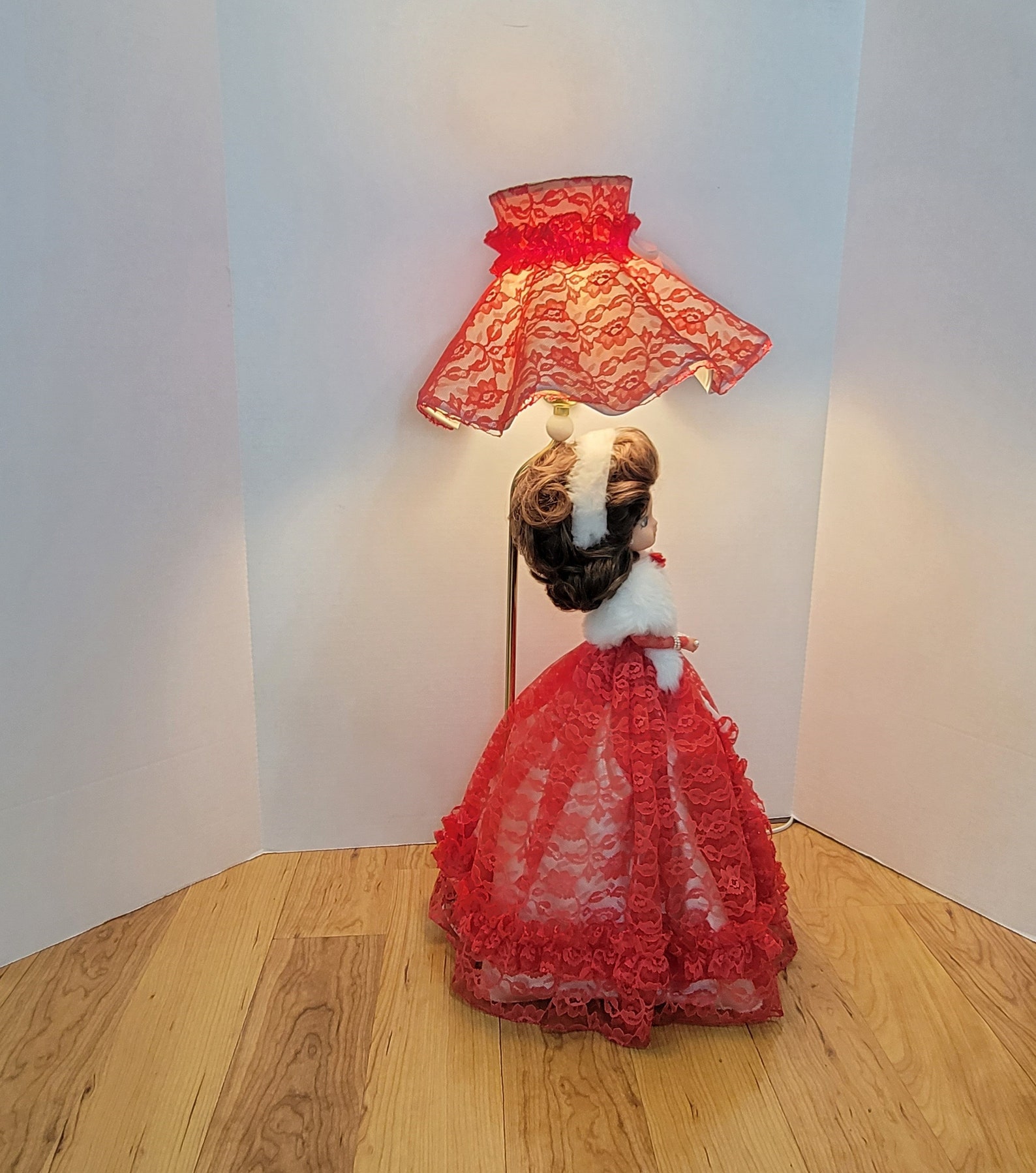 Vintage Doll Lamp with Fuchsia Pink Lace Dress Etsy