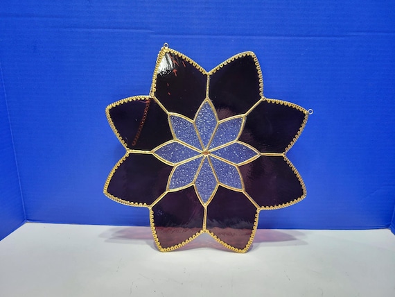 Vintage Purple Glass Flower Suncatcher on Gold Chain 12"