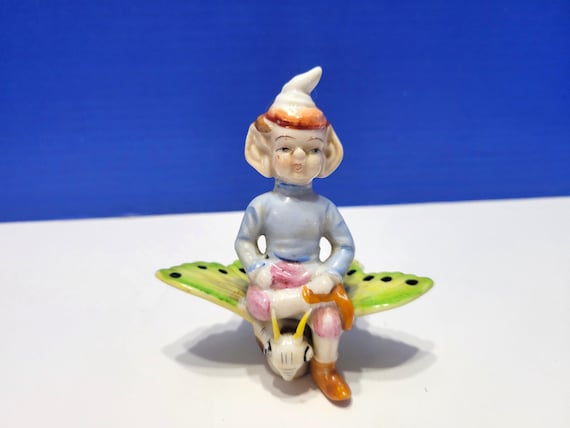 Vintage Pixie Elf Riding a Butterfly Figurine Made in Japan