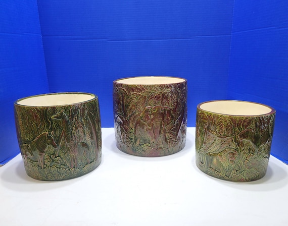 Vintage Duncan Ceramics African Ceramic Planters Set of 3