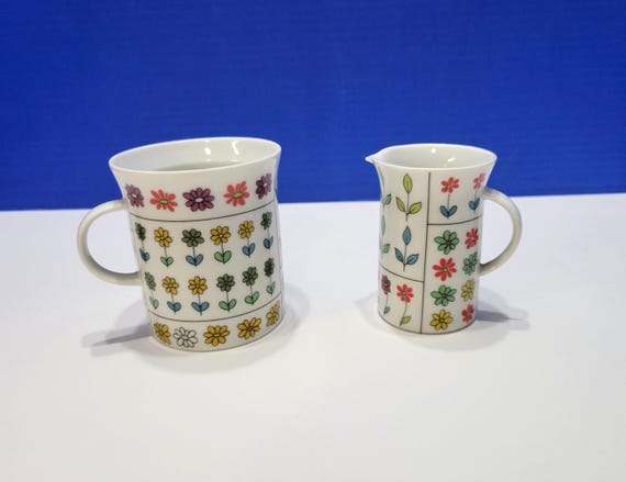 Vintage Piemont by Rosenthal Bright Flower Flat Cup and Creamer