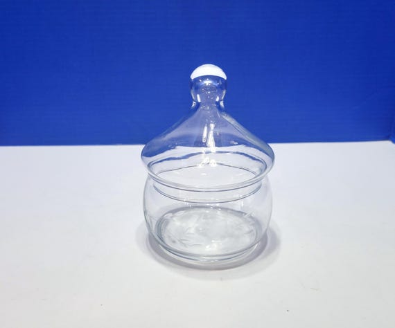 Vintage Clear Glass Covered Apothecary Candy Jar