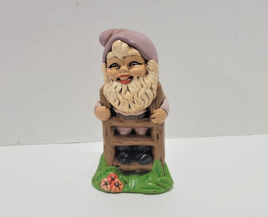 Vintage Ceramic Gnome Figurine Climbing Ladder Etsy