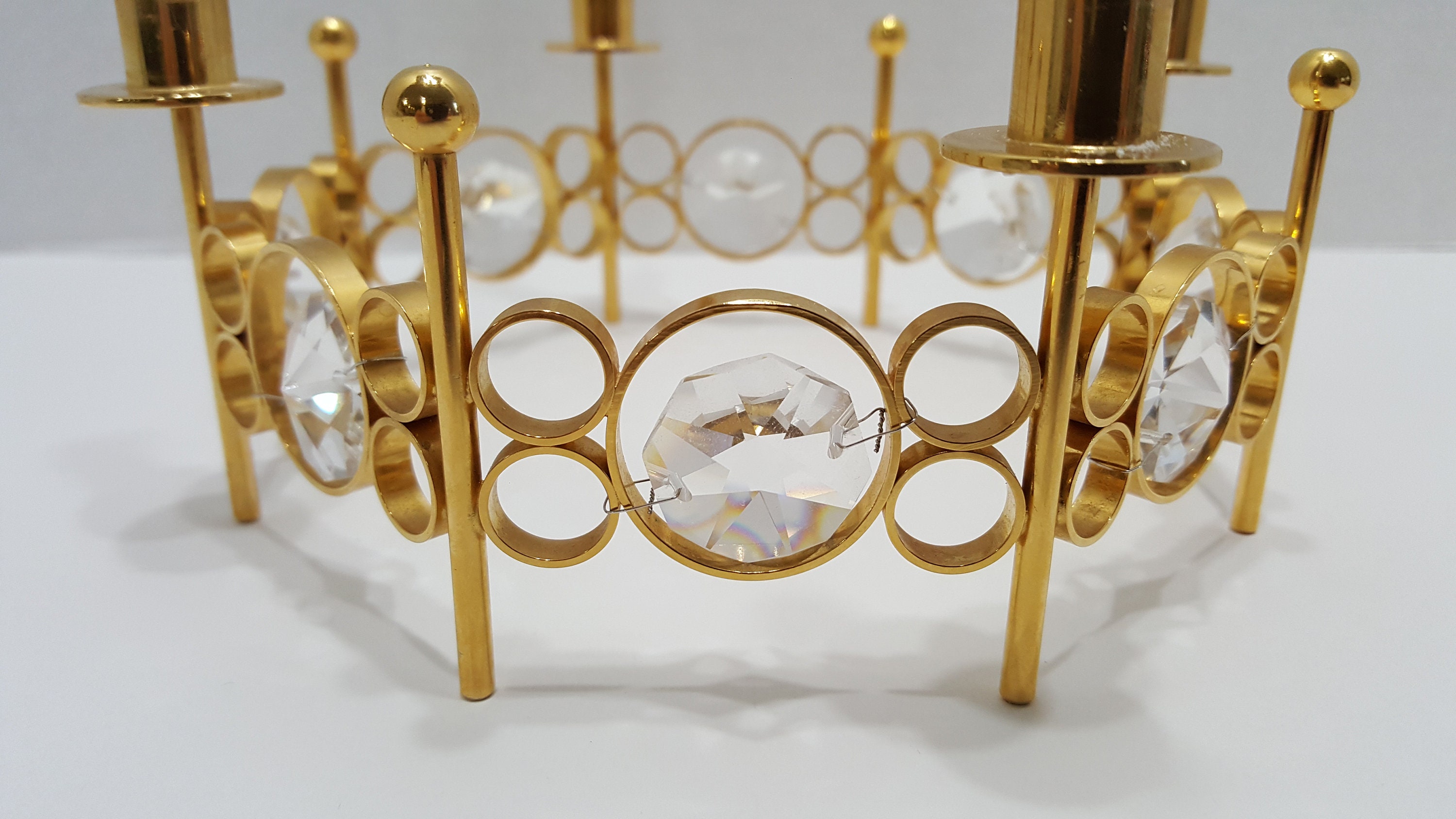 Vintage Glamorous Gold Round Candelabra with Crystals and 4 Etsy