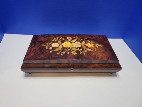 Vintage Large Italian Marquetry Musical Jewelry Box with Key