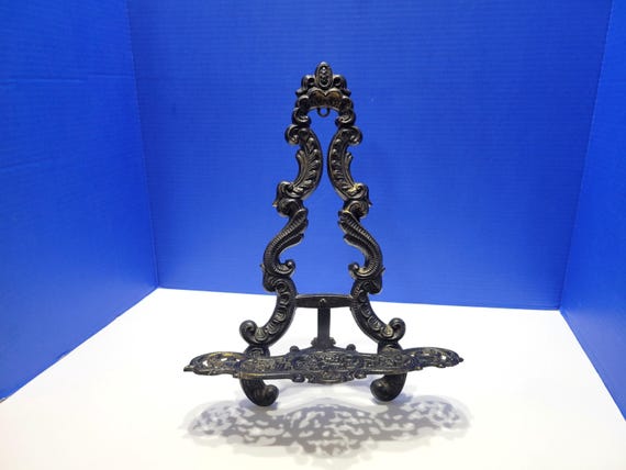 Vintage Black Ornate Metal Easel Picture Display Stand