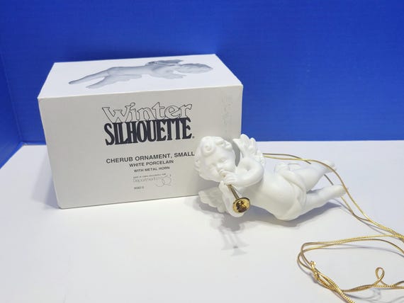 Vintage Department 56 Winter Silhouette White Cherub Ornament