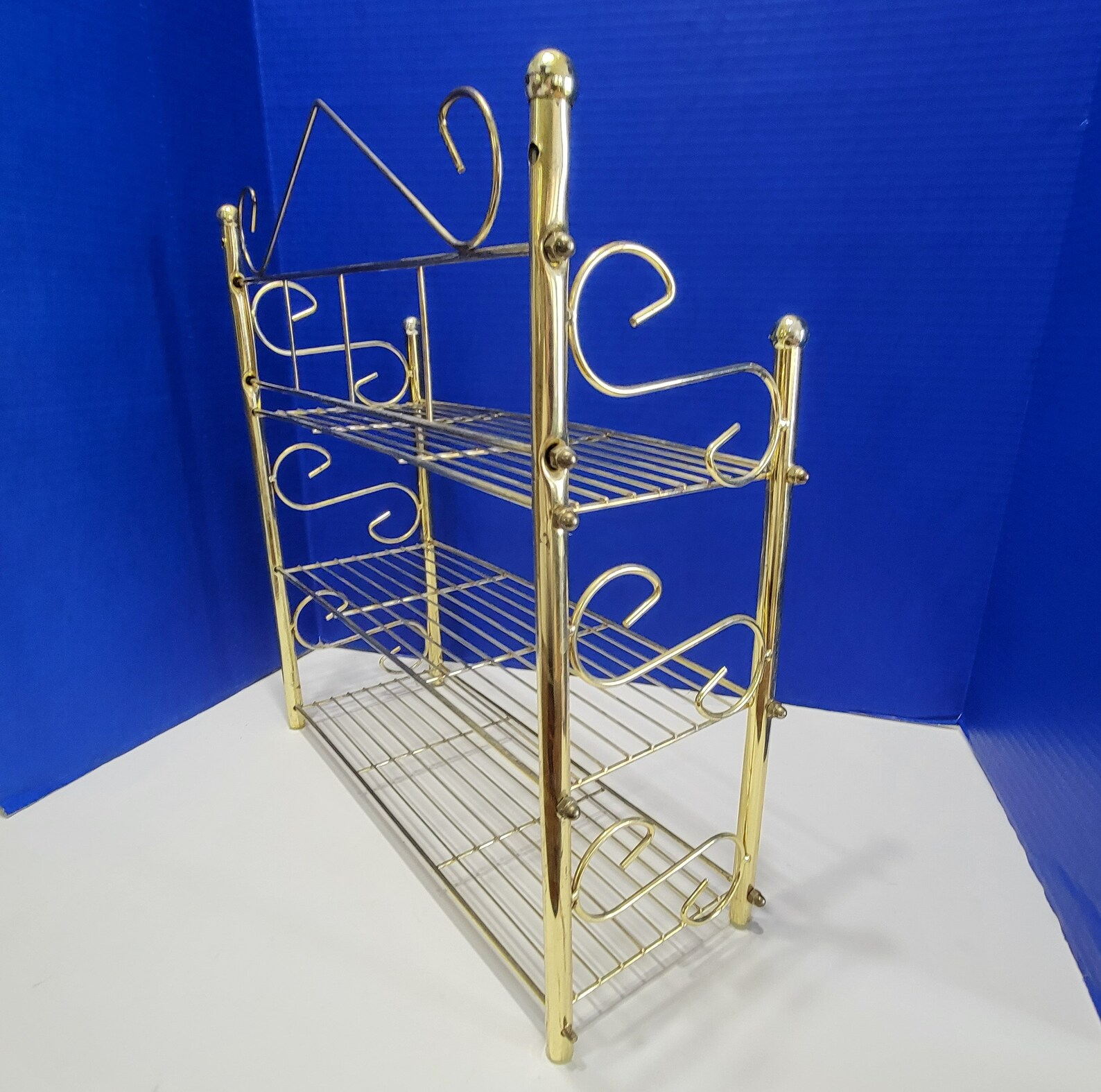 Vintage Brass Shelf 3 Tier Shelves With Filigree Etsy
