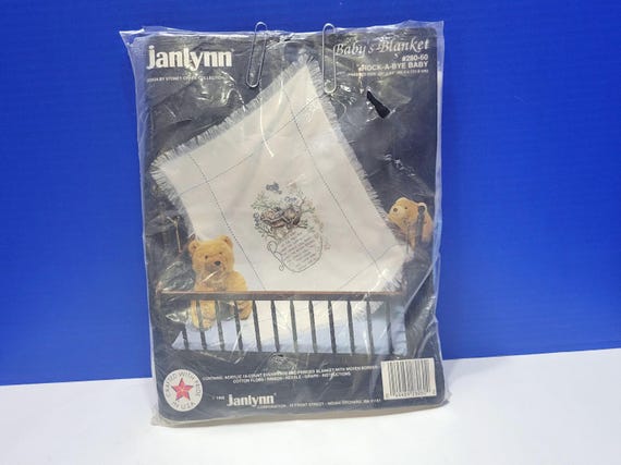 Vintage Janlynn Rock A Bye Baby Blanket Cross Stitch Kit
