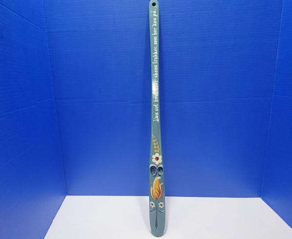 Vintage Blue Lefse Turning Stick with Norwegian Rosemaling