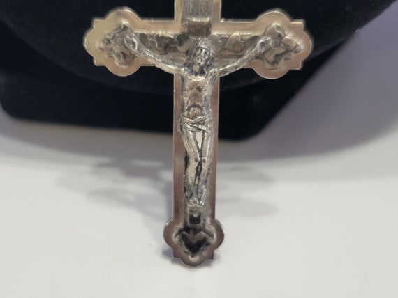 Vintage Ornate Crucifix Pendant Silver Metal Made… - image 4