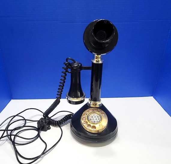 1973 Vintage Black Candlestick Telephone Americana Rotary Dial