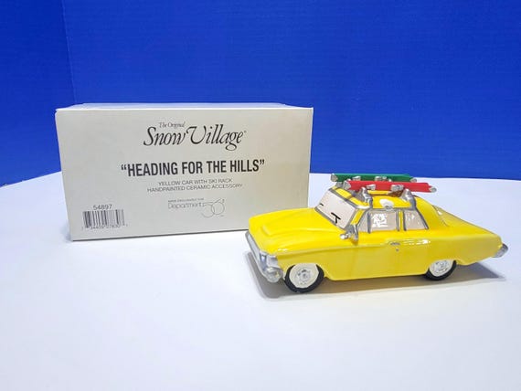 Vintage Department 56 Snow Village Heading for the Hills Yellow Car with Ski Rack