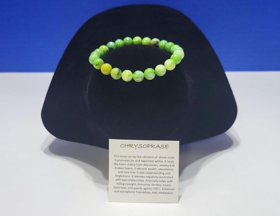 Vintage Natural Chrysoprase Green Beaded Bracelet for Happiness