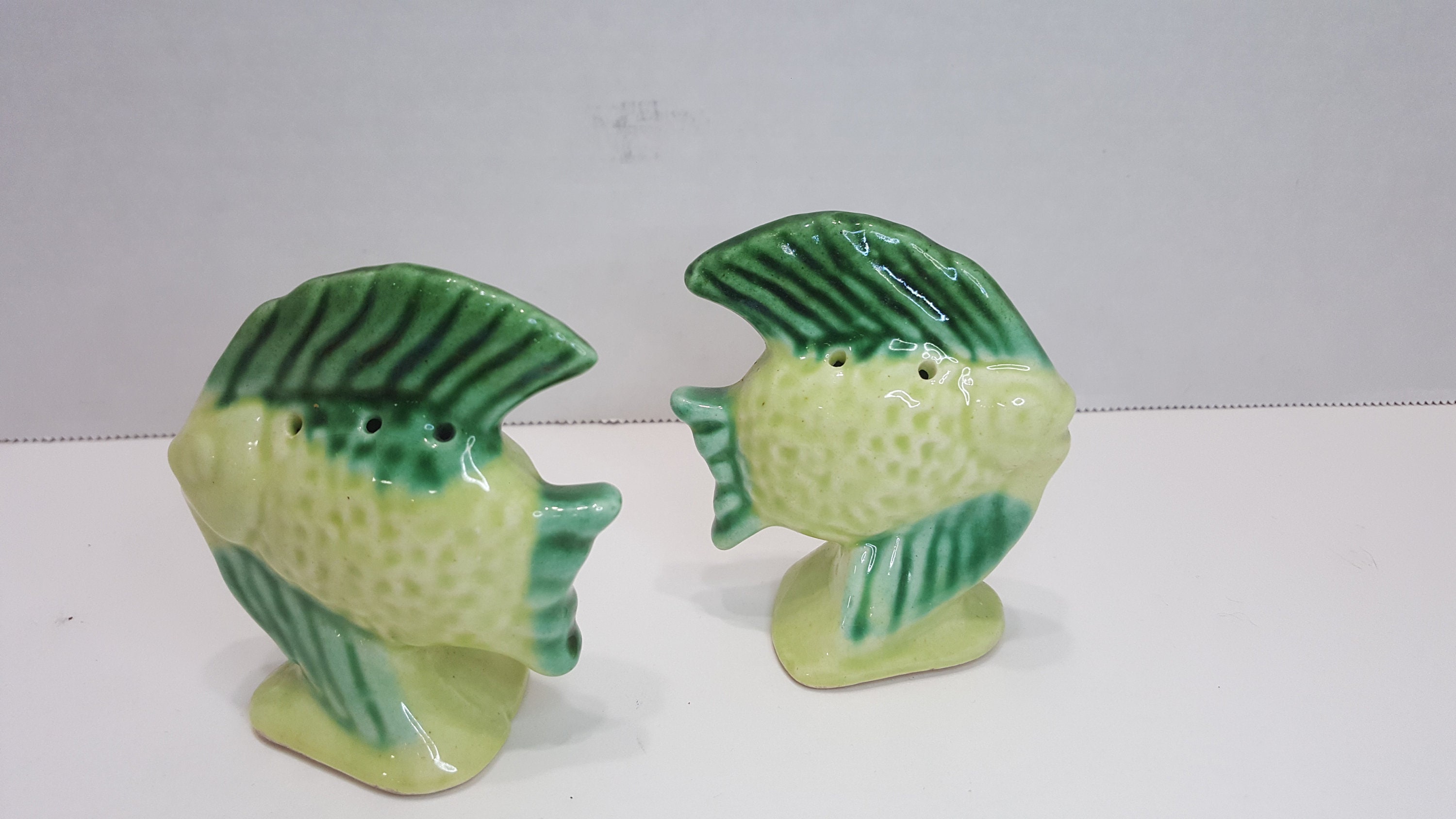 Vintage Tropical Green Fish Salt and Pepper Shakers Set Etsy