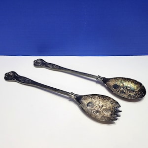 Vintage Silverplate Salad Serving Fork and Spoon Set