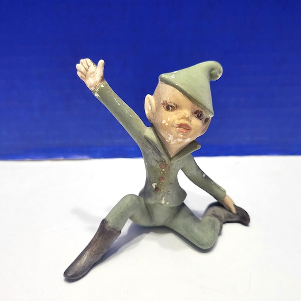 Vintage Holland Mold Pixie Elf Army Green Arms Out Figurine