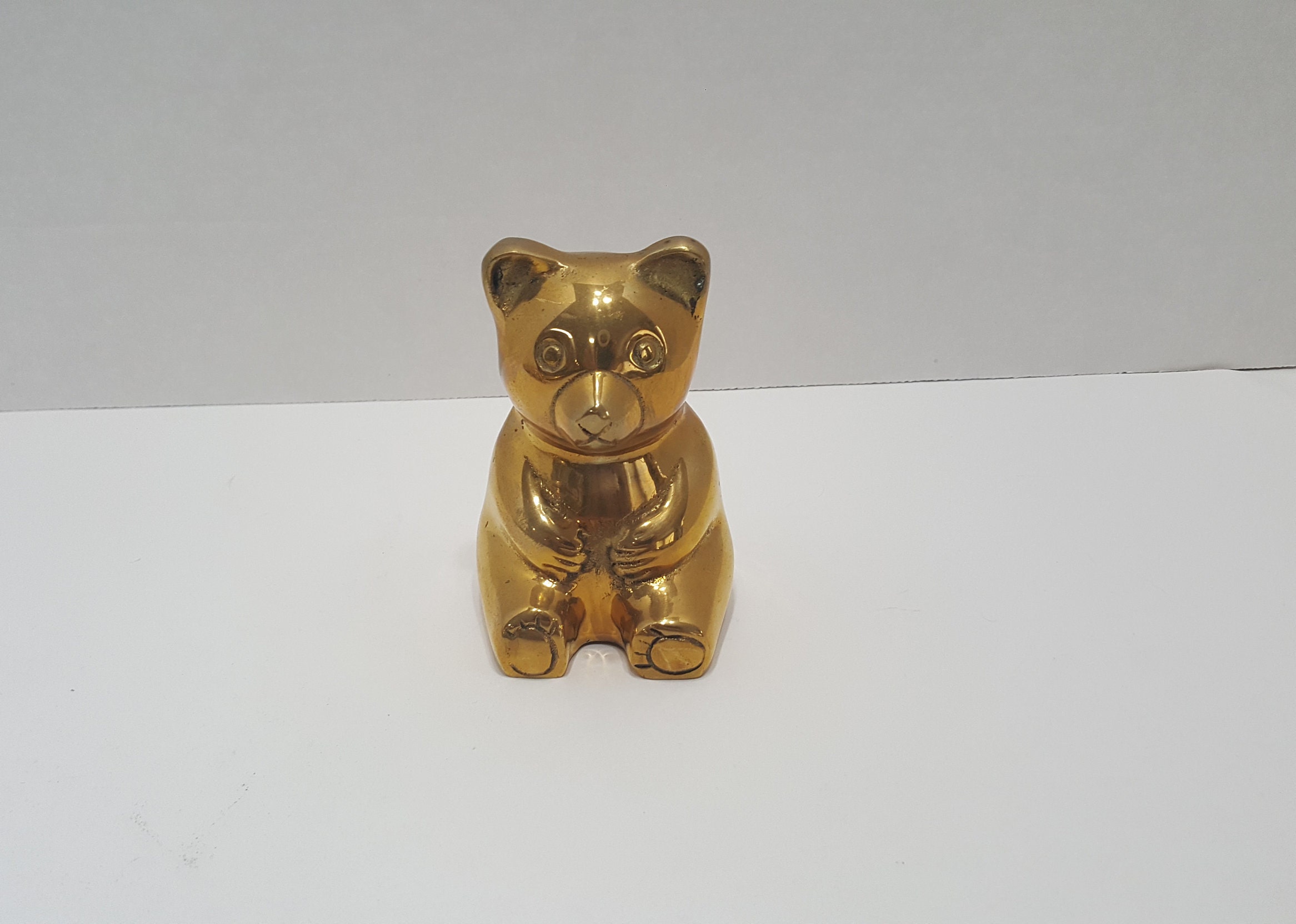 Vintage Brass Teddy Bear Figurine Made in Korea