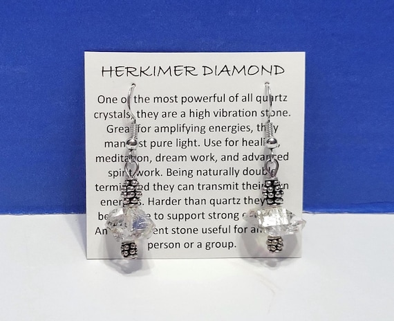 Vintage Herkimer Diamond Natural Quartz Crystal Dangle Drop Earrings