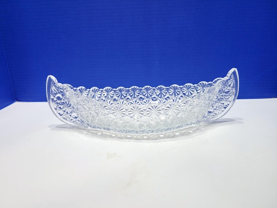 Vintage EAPG Daisy and Button Canoe Shaped Clear Glass Bowl