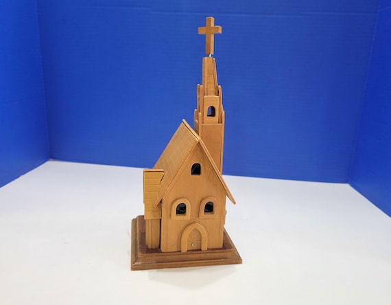 Vintage Wooden Church Music Box Plays Amazing Grace
