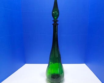 Vintage Emerald Green Empoli Glass Tall Genie Bottle