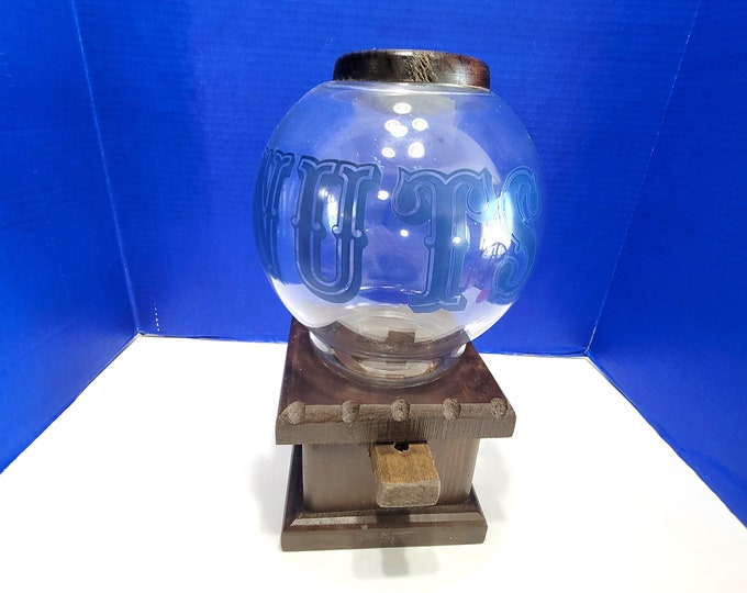 Vintage Nuts Dispenser With Large Glass Globe Wood Base Etsy
