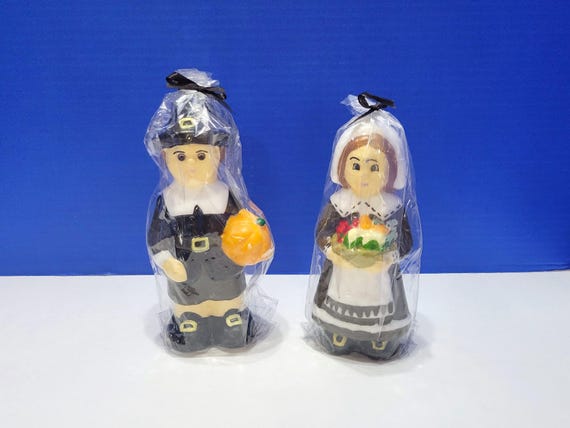 Vintage Pilgrim Waxed Candles Pair