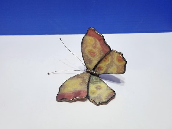 Vintage 3D Stained Glass Butterfly Suncatcher