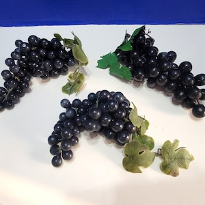 3 Bunches Vintage Purple Grape Clusters