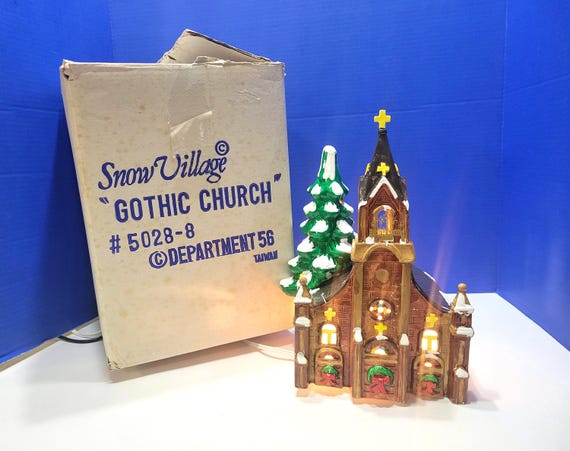 Vintage Department 56 Snow Village Lighted Gothic Church in Box
